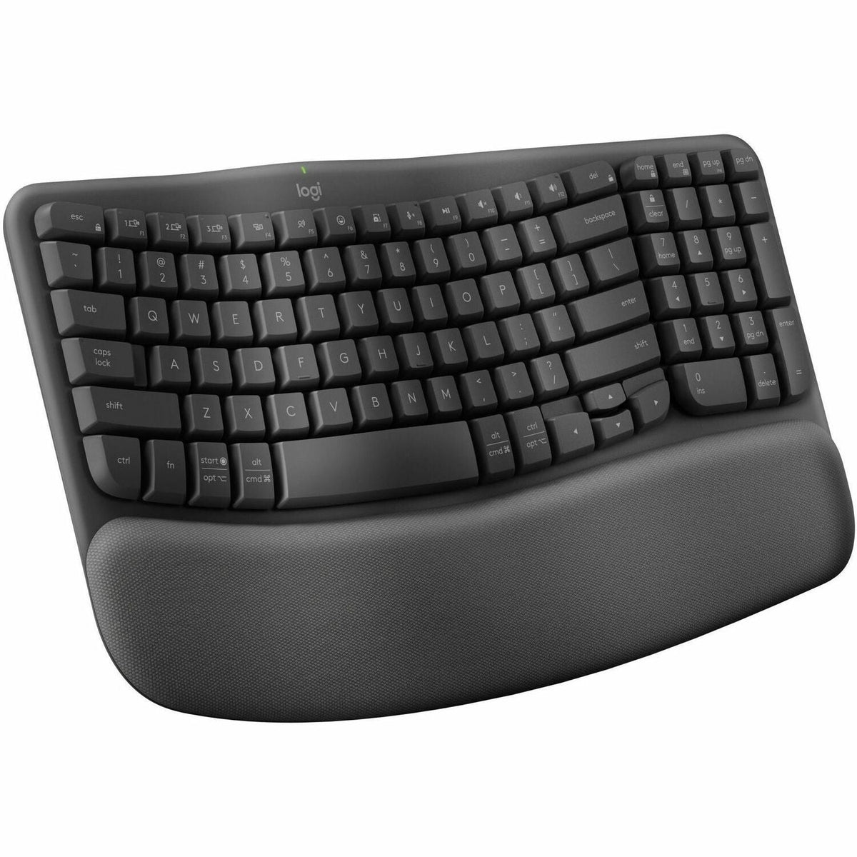 Logitech Wave Keys Wireless Ergonomic Keyboard with Cushioned Palm Rest, Comfortable Natural Typing, Graphite - 920-011898