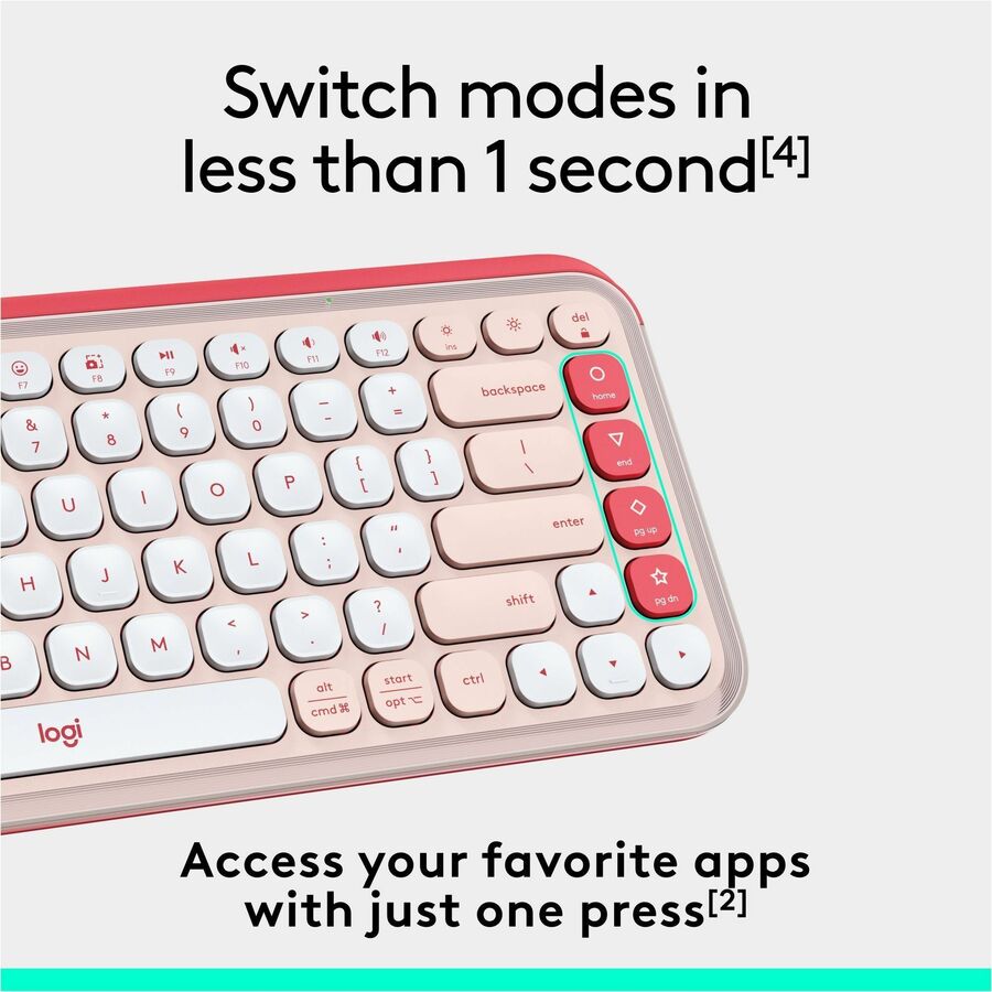 Logitech POP ICON KEYS Wireless Bluetooth Keyboard, Comfortable Typing, Programmable Keys, Easy-Switch Between up to 3 Devices (Rose & Off-white) - 920-013049