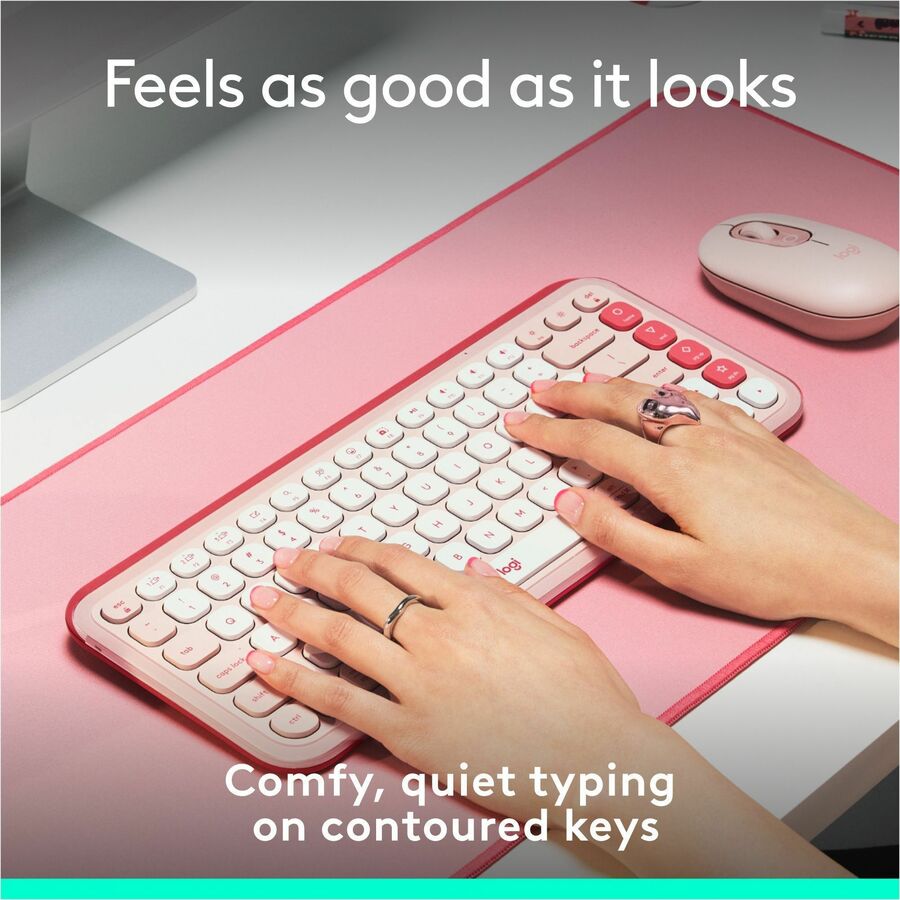 Logitech POP ICON KEYS Wireless Bluetooth Keyboard, Comfortable Typing, Programmable Keys, Easy-Switch Between up to 3 Devices (Rose & Off-white) - 920-013049