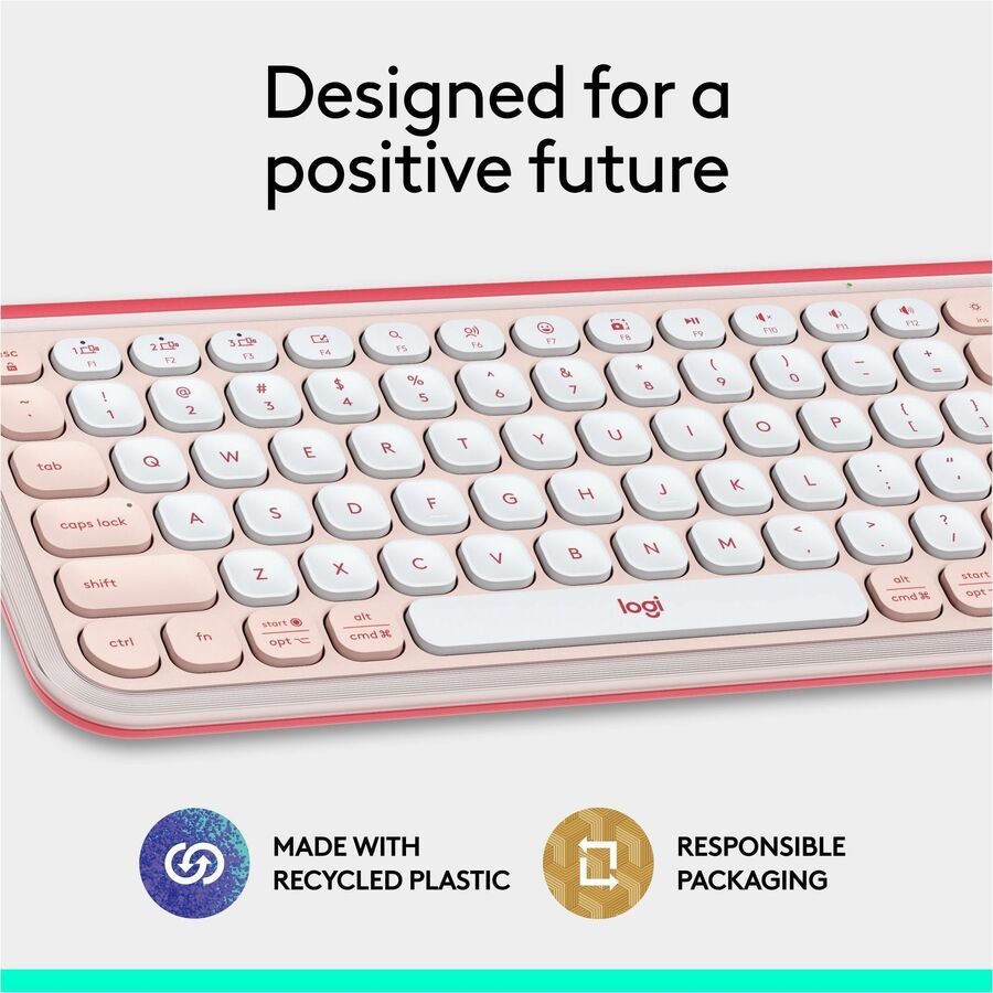 Logitech POP ICON KEYS Wireless Bluetooth Keyboard, Comfortable Typing, Programmable Keys, Easy-Switch Between up to 3 Devices (Rose & Off-white) - 920-013049