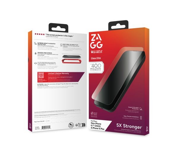 ZAGG - Glass Elite Screen Protector for Apple iPhone 16 Plus, iPhone 15 Plus - Clear