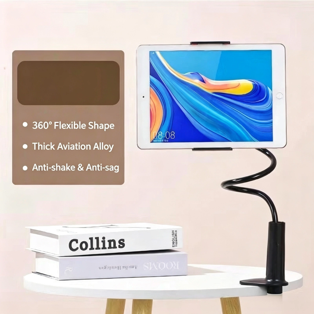 0.7m Universal Gooseneck Phone & Tablet Holder, Flexible Long Arm Clip Stand for Bed, Desk & Bedroom