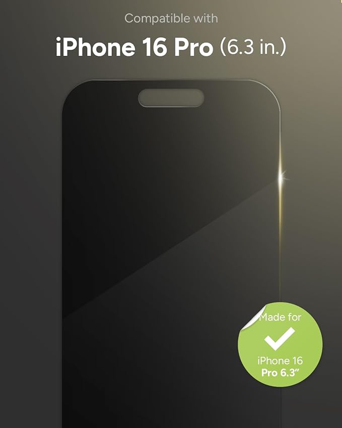 ZAGG Glass Elite Privacy Screen Protector for iPhone 16 Pro - 2-Way Privacy Filter, Ultra-Strong Tempered Glass, 5X Stronger, Smudge-Free, Easy Install, InvisibleShield, Recycled Content