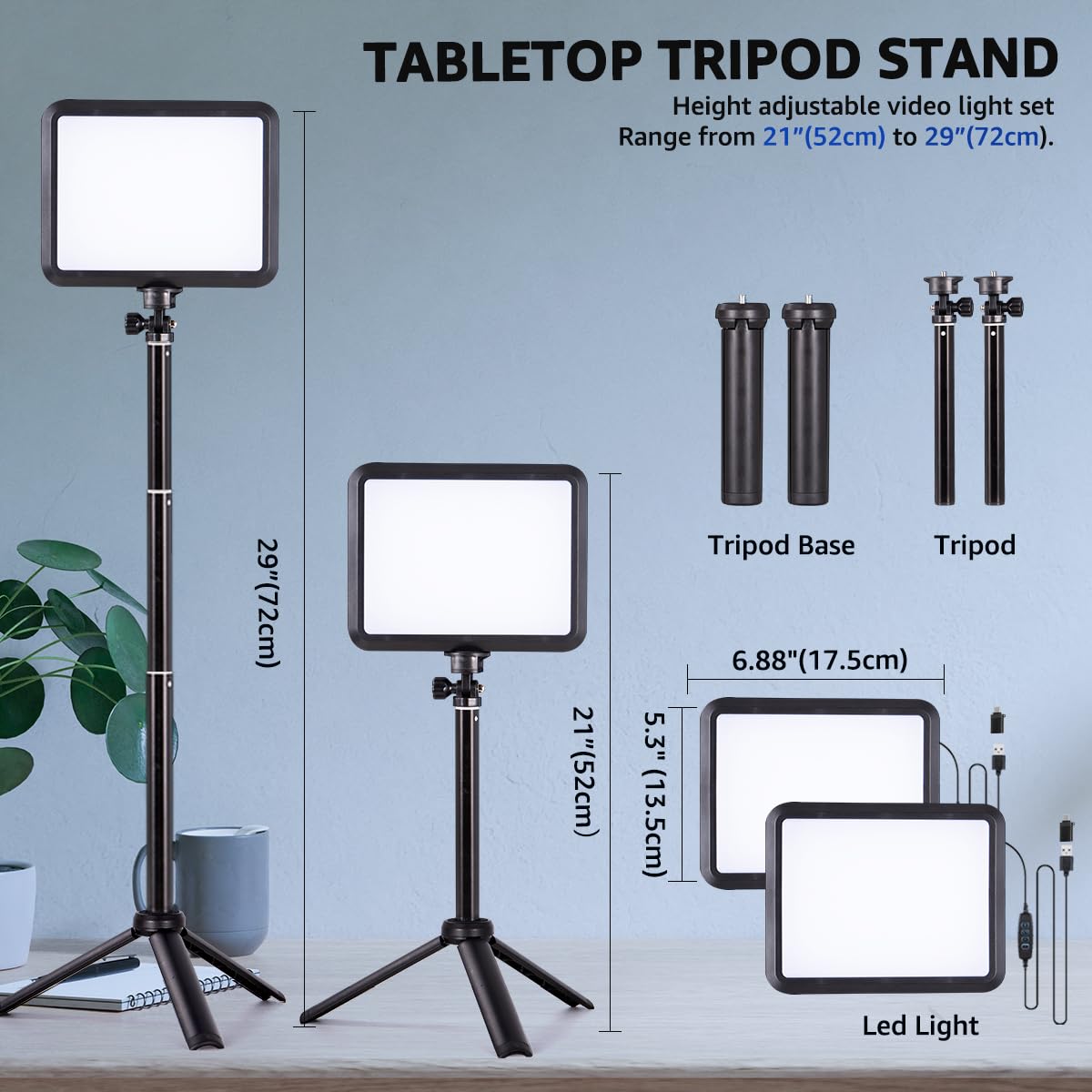 NiceVeedi LED Photography Lighting Kit, 2-Pack 8” Portable Video Light with Adjustable Tripod Stand, 2800K-6500K Dimmable Softlight Studio Light for Zoom, Game Streaming, YouTube