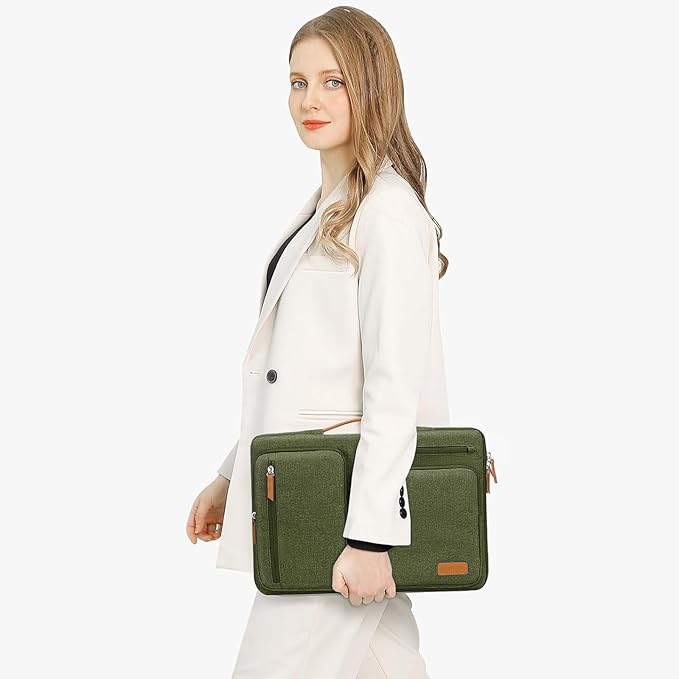 MOSISO 360 Protective Laptop Case 13.3 inch, 13-13.3 inch Laptop Sleeve Compatible with MacBook Air/Pro 13 / Pro 14,HP Dell Acer ASUS,Side Open Carrying Case with 4 Zipper Pockets&Handle, Olive Green