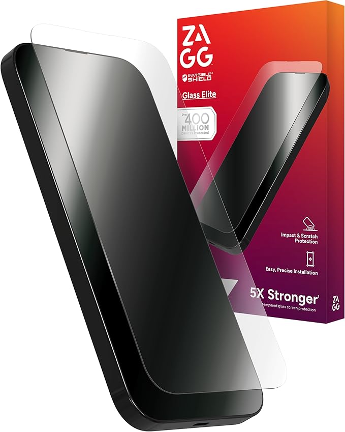 ZAGG Glass Elite Screen Protector for iPhone 16 Pro Max - 5X Stronger, Reinforced Edges, Ultra-Strong Tempered Glass, Scratch Resistant, Anti-Smudge, Easy Installation, InvisibleShield, Eco-Friendly