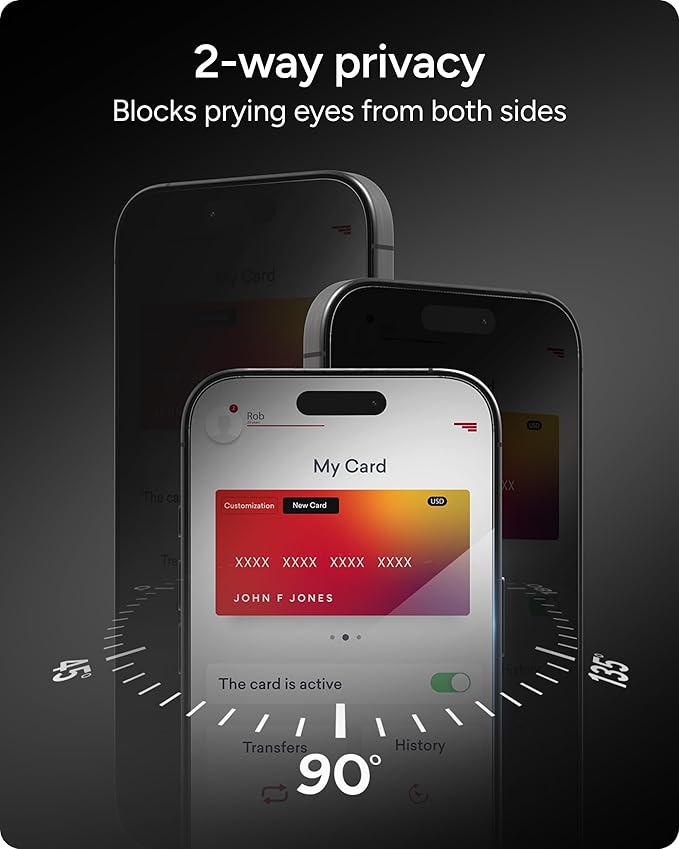 ZAGG Glass Elite Privacy iPhone 15 Screen Protector - 5X Stronger with Reinforced Edges, 2-Way Privacy Filter, Scratch & Smudge-Resistant Surface, InvisibleShield, Easy to Install