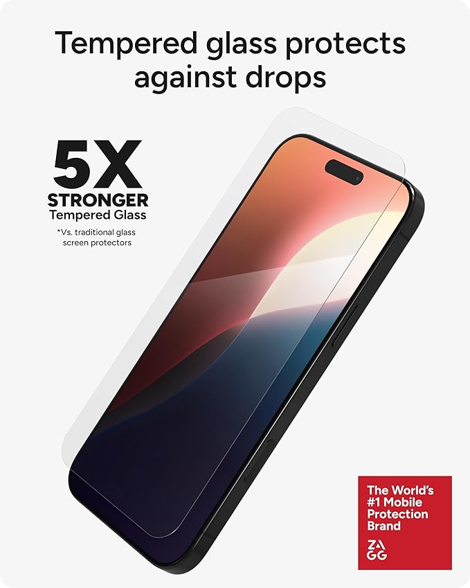 ZAGG Glass Elite Screen Protector for iPhone 16 Pro Max - 5X Stronger, Reinforced Edges, Ultra-Strong Tempered Glass, Scratch Resistant, Anti-Smudge, Easy Installation, InvisibleShield, Eco-Friendly
