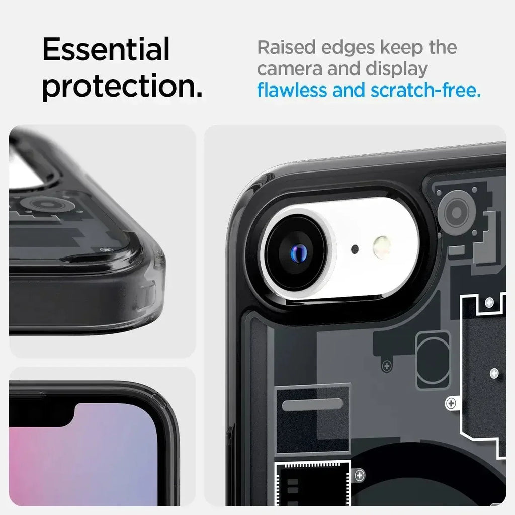 Spigen Ultra Hybrid MagFit Zero One MagSafe Case for iPhone 16e (2025) – Futuristic Transparent Tech Design