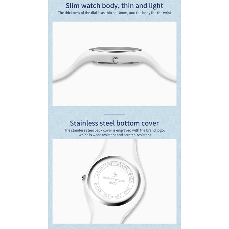 SANDA 6077 Simple Icon Round Dial Ladies Silicone Strap Quartz Watch