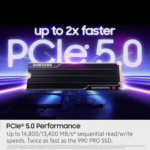 Samsung 1TB 9100 Pro with Heatsink Internal SSD Drive, PCIe 5.0 x4, NVMe 2.0 - MZ-VAP1T0CW