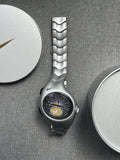 Nike Triax Chronograph Watch Matte Silver with yellow-blue dial – Vintage Grey Stainless Steel Sports Watch, Rare Collectible Timepiece