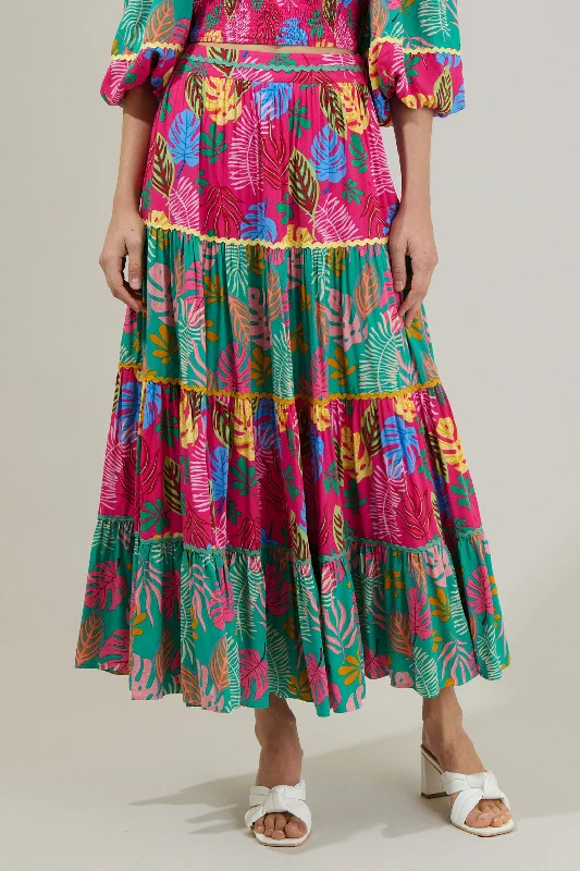 Marina Tropical Tiered Maxi Skirt