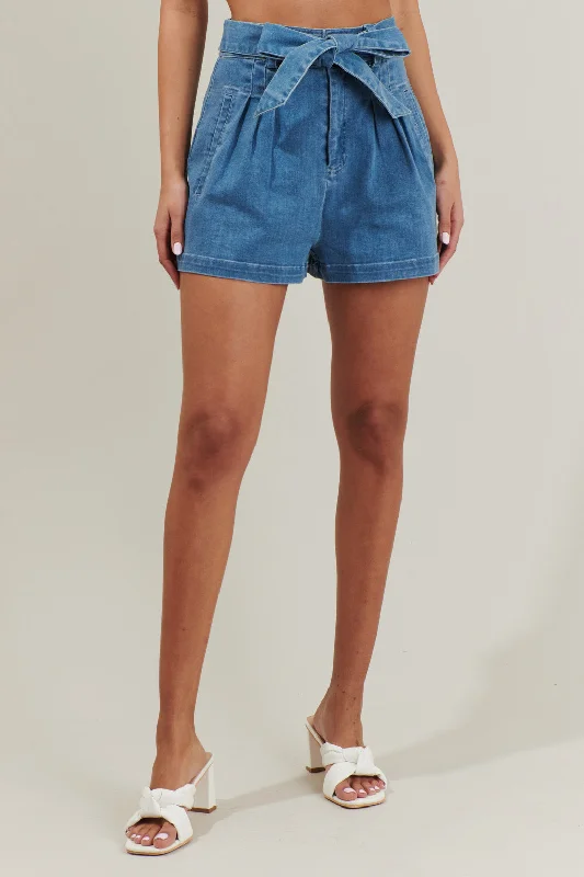 Zoey Sky Pleated Denim Shorts