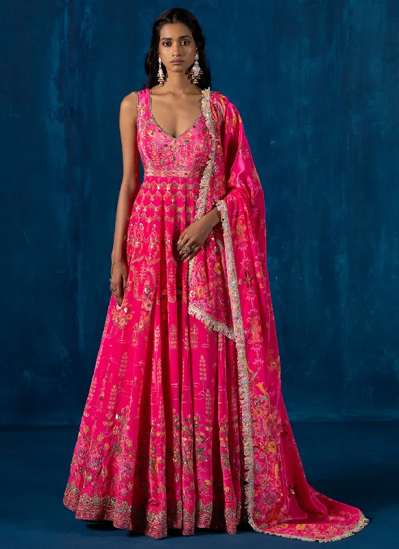 Pink Embroidered Crepe Silk Anarkali