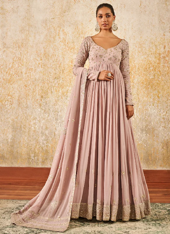 Mauve Embroidered Georgette Anarkali