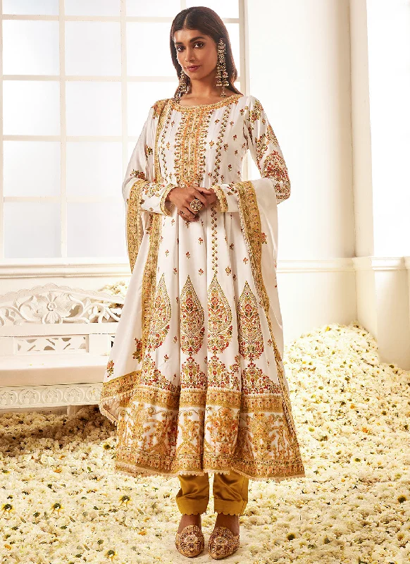 White Multicolor Floral Printed Anarkali