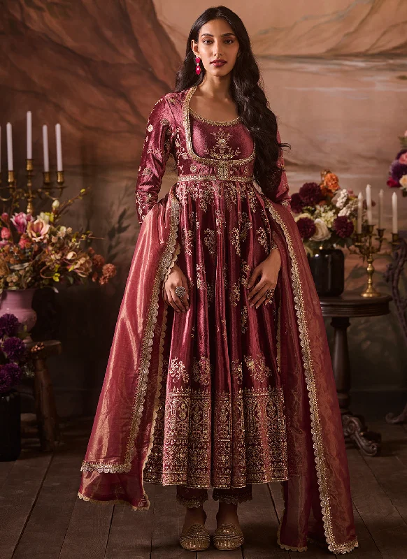 Dusty Pink Embroidered Velvet Anarkali