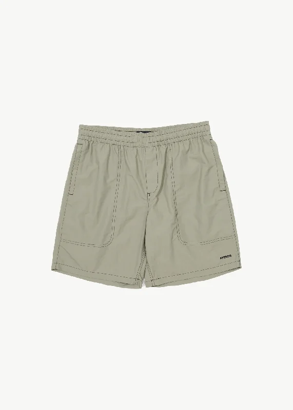 AFENDS Mens Baywatch - Swim Shorts 18" - Olive