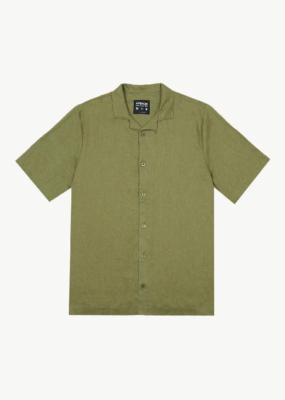 AFENDS Mens Daily - Cuban Shorts Sleeve Shirt - Military