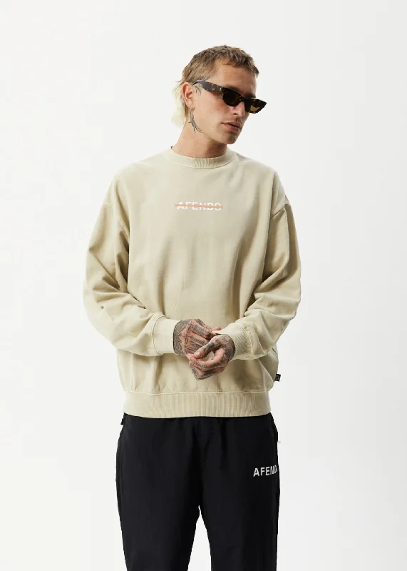 AFENDS Mens Liquid - Crew Neck Jumper - Cement