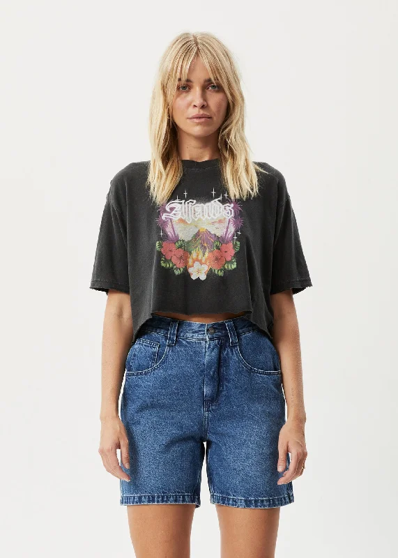 AFENDS Womens Holiday - Slay Cropped T-Shirt - Stone Black