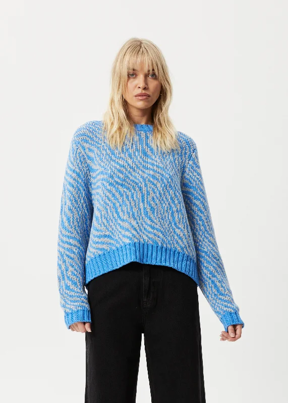 AFENDS Womens Shadows - Knitted Crew Neck Jumper - Arctic