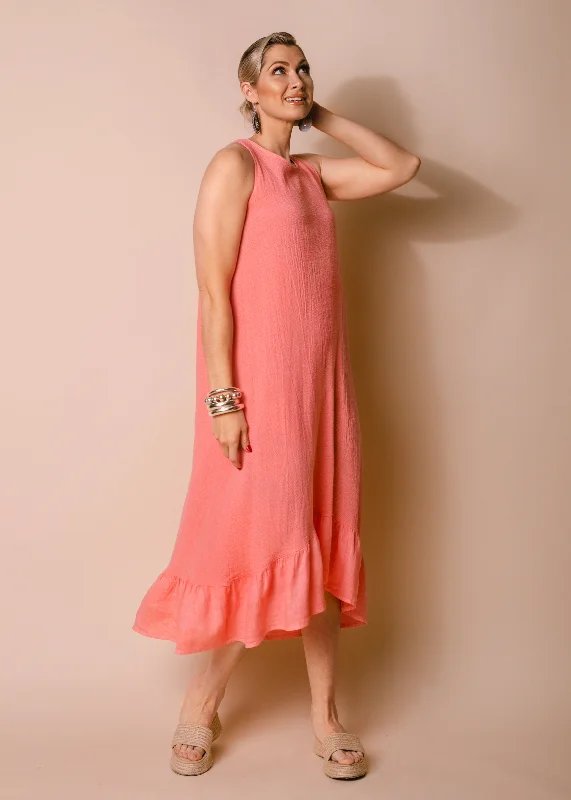 Jacoba Linen Blend Dress in Coral Crush