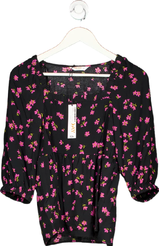 John Lewis Anyday Black Floral SQ Neck Top UK 6