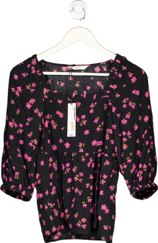 John Lewis Black Floral Smock Neck Blouse UK 6