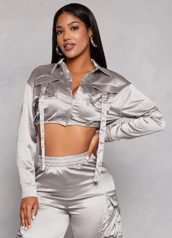 Satin Tabbed Cargo Pocket Crop Top