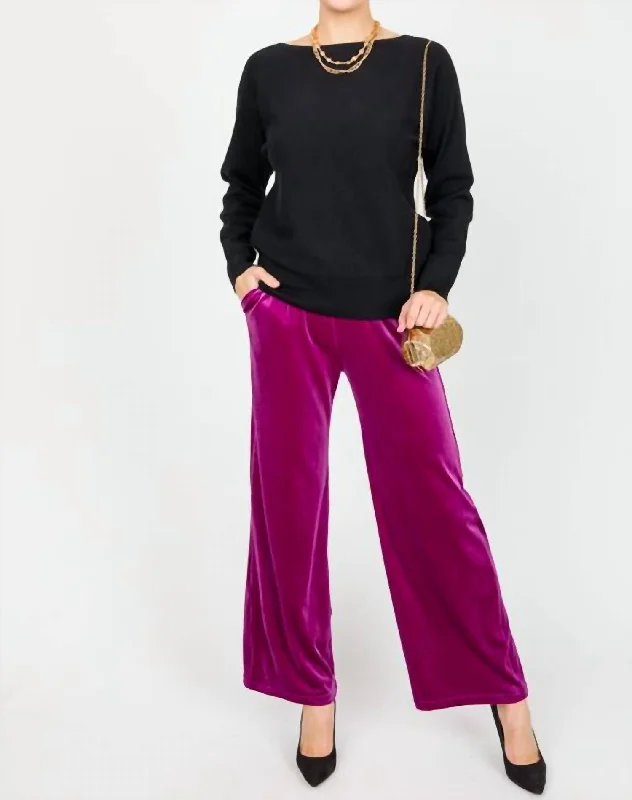 Velvet Wide Leg Pants In Magenta