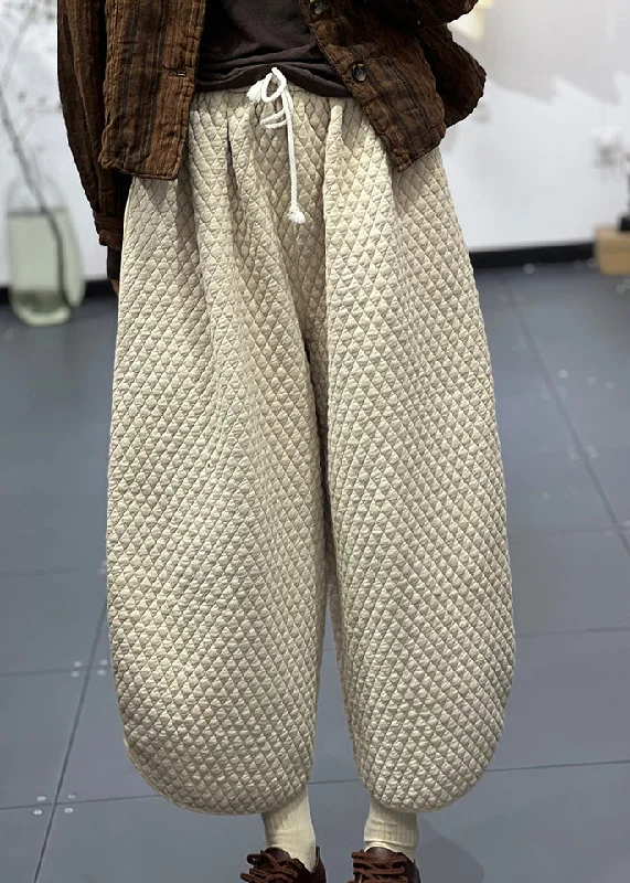 Boutique Casual Apricot Elastic Waist Fine Cotton Filled Wide Leg Pants Winter