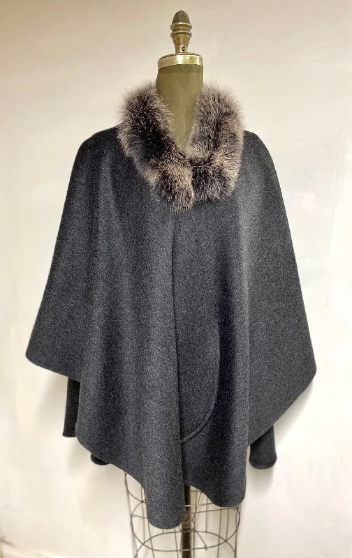 Clara - Easy Travel Wrap -100% Pure Virgin Wool-Fur Trim