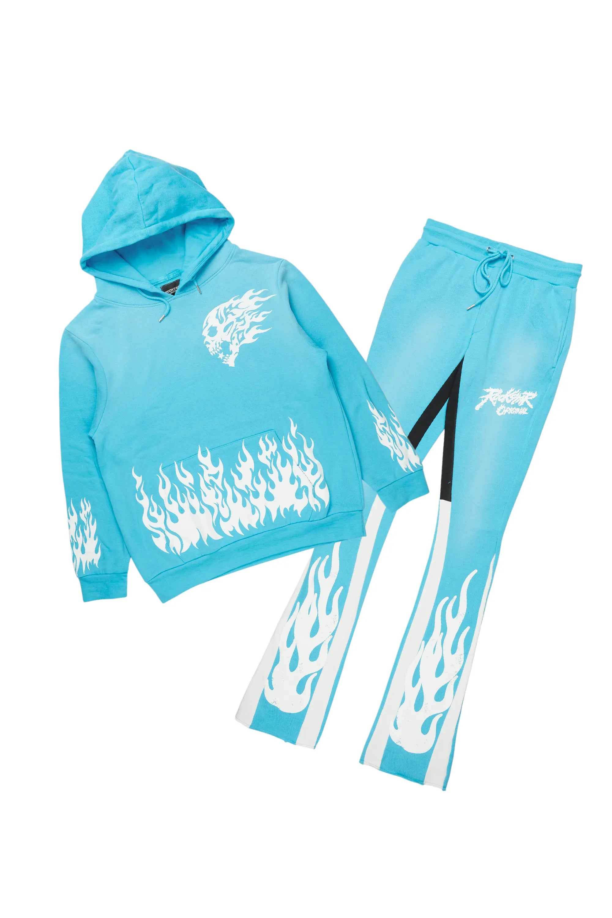 Bubble Blue Stacked Flare Hoodie Track Set