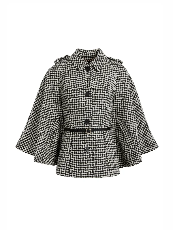 Sienna Wool Cape - Monochrome Houndstooth