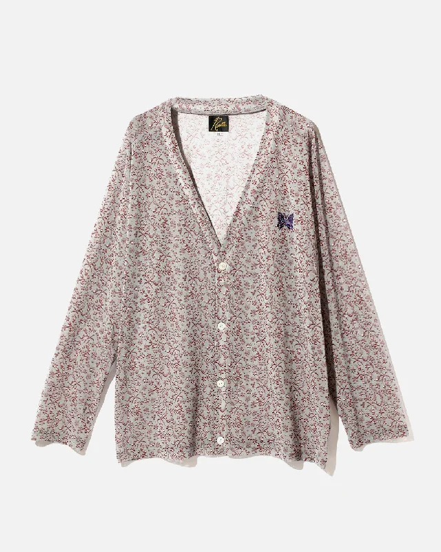 V Neck Cardigan - Poly Mesh / Floral Printed