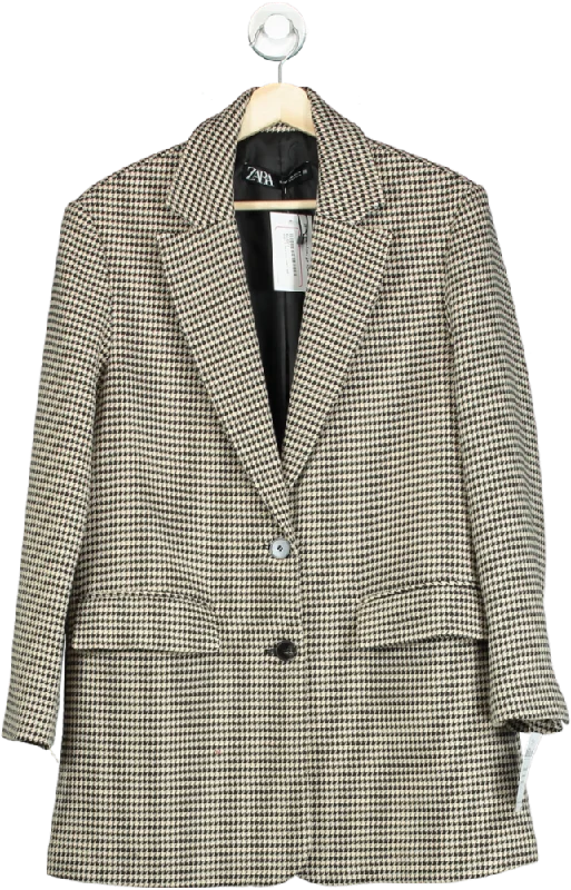 Zara Black and White Houndstooth Blazer UK XS