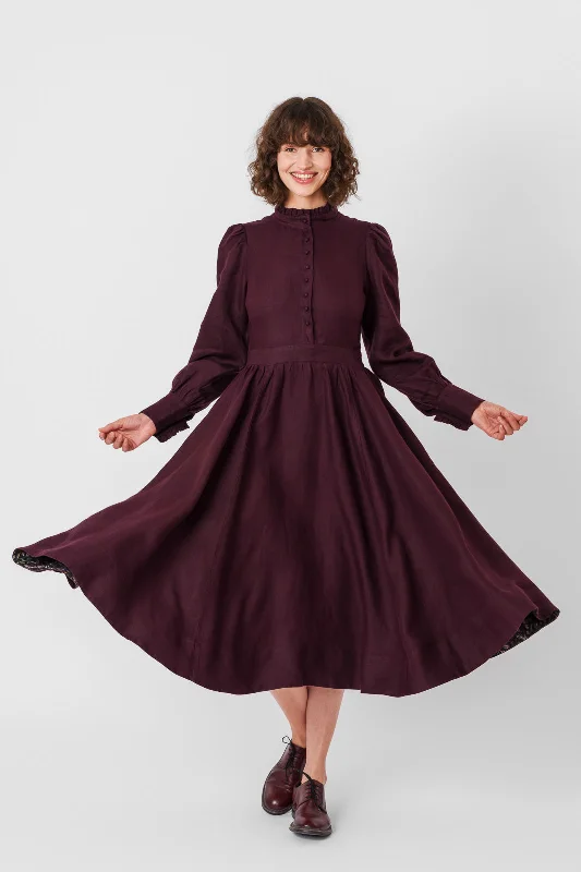 Abigail Dress, Long Sleeve, Twill Linen, Royal Grape