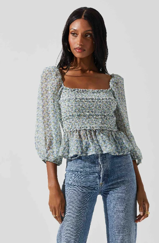 Floral Smocked Tie Back Top