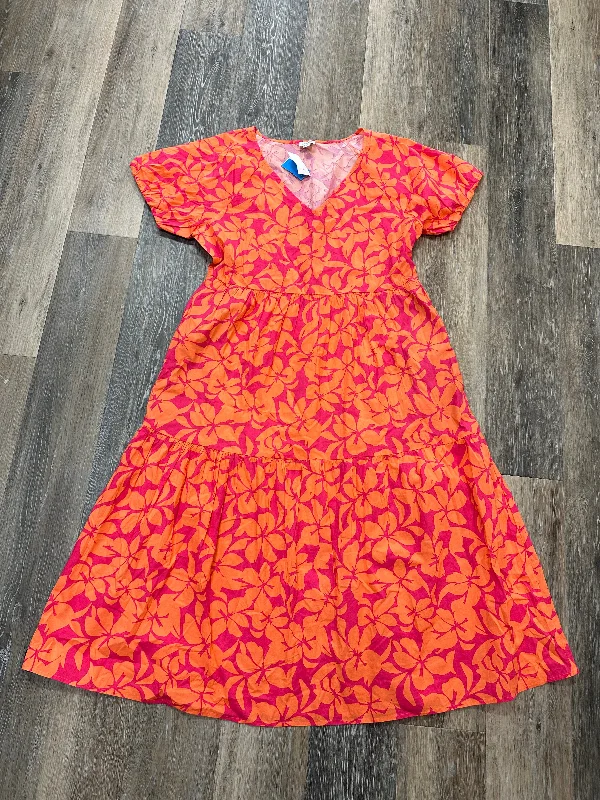 Dress Casual Midi By J. Crew In Orange & Pink, Size: 16