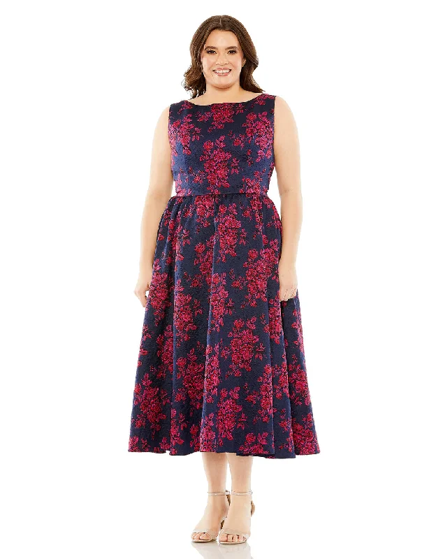 Mac Duggal 68557 Plus Size Printed Cocktail A Line Midi Dress