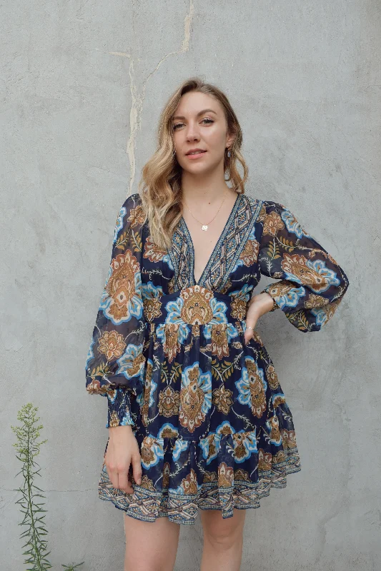 boho blu mini dress