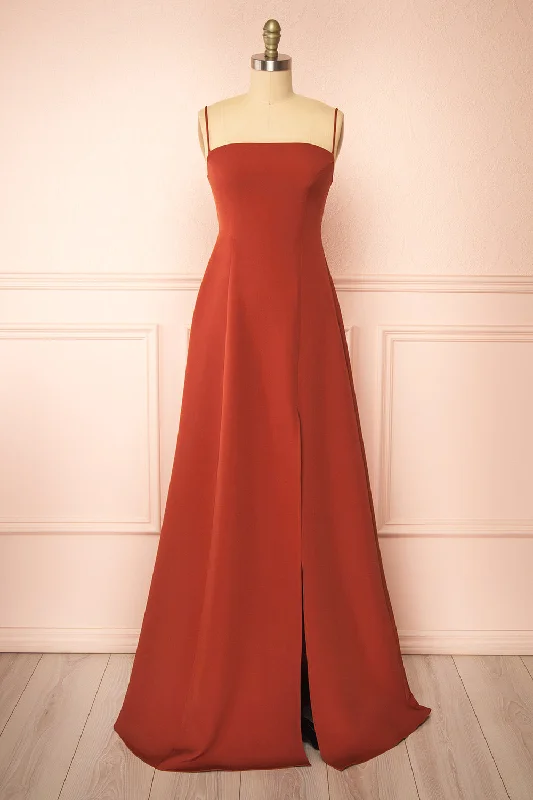 Estella Rust | Maxi A-line Dress w/ Slit