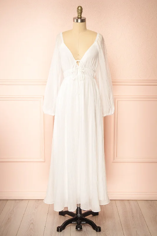 Fallon | White Maxi Dress w/ Long Sleeves