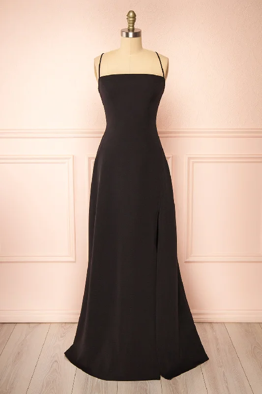 Izabella Black | A-line Maxi Dress w/ Open Back