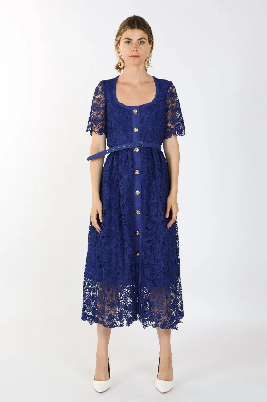 Short Sleeve Square Neck Lace Maxi Dress