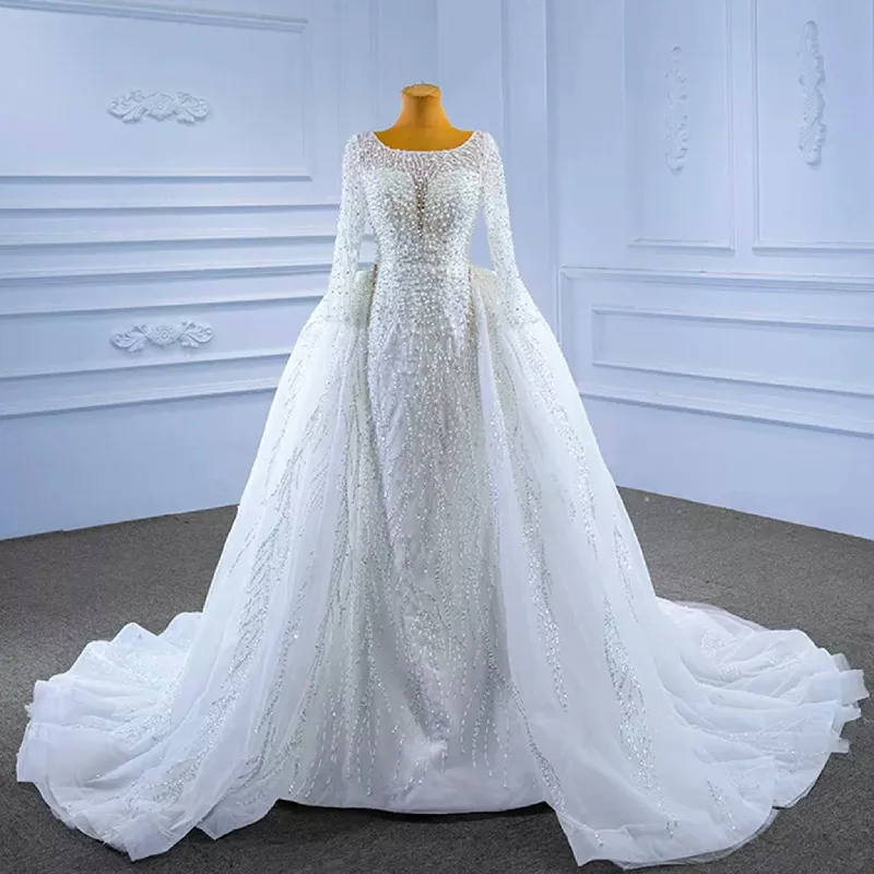 Beading Long Sleeve Wedding Dress with Detachable Skirt