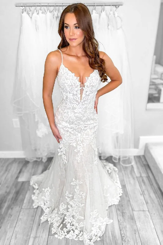 Mermaid Lace Boho Wedding Dresses Beach V Neck Sleeveless