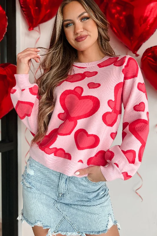 Curious Attraction Heart Pattern Sweater (Pink)